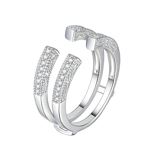 SHELOVES Vintage Open Ring Guard Enhancer Wrap for Engagement Ring CZ Women | White Gold Plated Wedding Bands Adjustable Rings AAAAA Round Cut Cubic Zirconia 5-12