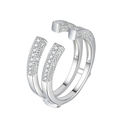 SHELOVES Vintage Open Ring Guard Enhancer Wrap for Engagement Ring CZ Women | White Gold Plated Wedding Bands Adjustable Rings AAAAA Round Cut Cubic Zirconia 5-12
