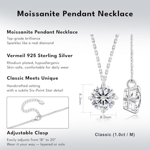 KRKC Moissanite Pendant Necklace for Women, 0.5CT/1CT/2CT/3CT/4CT Lab Created Diamond Solitaire Pendant, VVS1 Clarity D Color, Adjustable 14K White Gold Plated S925 Sterling Silver Chain, Jewelry Gift for Anniversary Valentines Christmas Day - color: Silv
