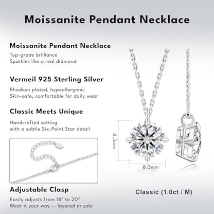 KRKC Moissanite Pendant Necklace for Women, 0.5CT/1CT/2CT/3CT/4CT Lab Created Diamond Solitaire Pendant, VVS1 Clarity D Color, Adjustable 14K White Gold Plated S925 Sterling Silver Chain, Jewelry Gift for Anniversary Valentines Christmas Day - color: Silv