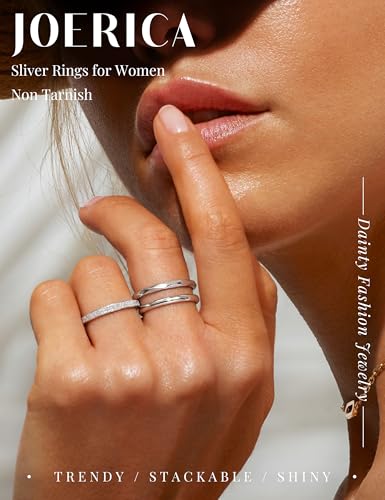 JOERICA 3Pcs 2mm Stainless Steel Women's Stackable Eternity Ring Band Engagement Wedding Ring Set 4-9