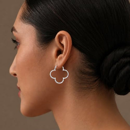 LeCalla 925 Sterling Silver Clover Hoop Earrings for Women | Lightweight Endless Clover Flower Shaped Earrings | Quatrefoil Open Hoop Earring Jewelry Gifts for Women - color: Clover Hoop - Silver 33MM(Medium)