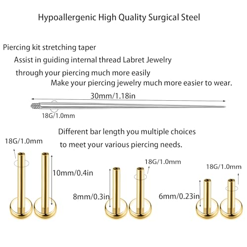 16G Monroe Lip Piercing Jewelry Labret Studs Tragus Hoop Earrings Nose Piercing Flat Back Helix Earring - color: gold, size: 18G*6mm