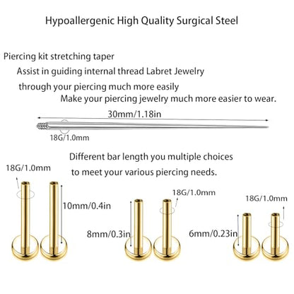 16G Monroe Lip Piercing Jewelry Labret Studs Tragus Hoop Earrings Nose Piercing Flat Back Helix Earring - color: gold, size: 18G*6mm