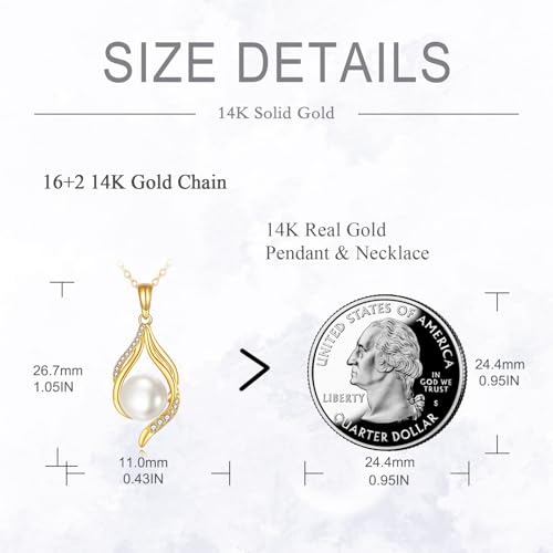 DOVRAN 14k Gold Pearl Necklace for Women Solid Gold Freshwater Pearl Pendant 8mm Pearl Jewelry Gift Christmas