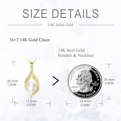 DOVRAN 14k Gold Pearl Necklace for Women Solid Gold Freshwater Pearl Pendant 8mm Pearl Jewelry Gift Christmas