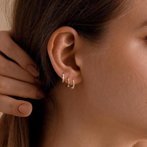 CZ Huggie Earrings for Women, Dainty Gold Earring Stacks 14K Gold Plated Small Huggie Hoop Earrings for Women Trendy Hypoallergenic Cute Unique Gold Earrings Set Fashion Gold Womens Jewelry - color: Gold-set3