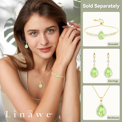 Linawe Crystal Imitation Diamond Rhinestone Charm Bracelets for Women, Gold/Silver/Rose Gold Adjustable Chain Bracelet, Teardrop Birthstone Cubic Zirconia Prom Costume Wedding Jewelry - color: Gold,August