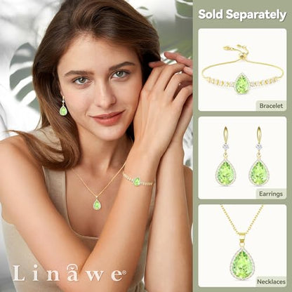 Linawe Crystal Imitation Diamond Rhinestone Charm Bracelets for Women, Gold/Silver/Rose Gold Adjustable Chain Bracelet, Teardrop Birthstone Cubic Zirconia Prom Costume Wedding Jewelry - color: Gold,August