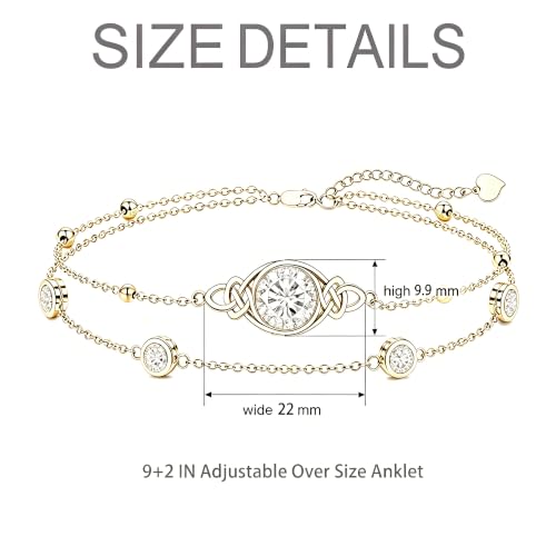 Midari 18K Gold Irish Infinity Celtic Knot Birthstone Layed Anklet Bracelet with 12 Months Birthstone Birthday Jewelry Gifts for Women Mom - color: 04-White, size: Anklet 9"-11"