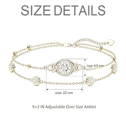 Midari 18K Gold Irish Infinity Celtic Knot Birthstone Layed Anklet Bracelet with 12 Months Birthstone Birthday Jewelry Gifts for Women Mom - color: 04-White, size: Anklet 9"-11"