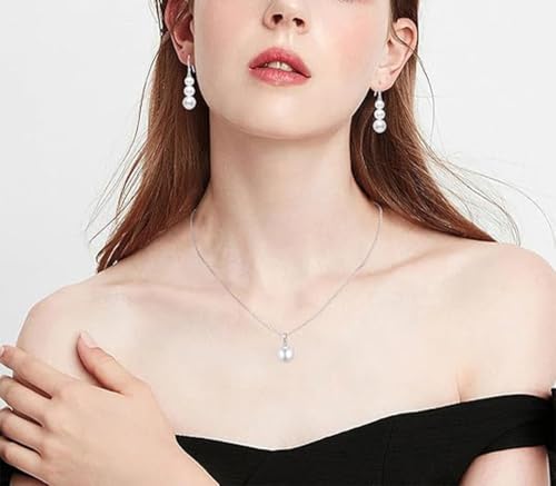 Faux Pearl Earrings for Women Dangling Sterling Silver Dangle Drop Earrings for Bridesmaids Bride 8/10/12mm