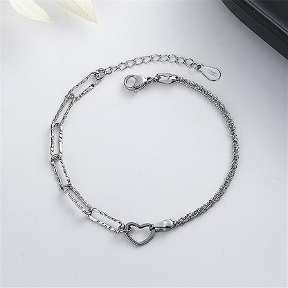 kelistom 925 Sterling Silver Bracelets for Women Teens, Love Heart Charm Chain Bracelet Bangle Fashion Jewelry Gifts - color: heart-1 silver