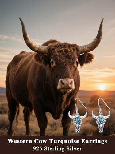 Dorunmo s925 Sterling Silver Western Dangle Drop Earrings Birthday Jewelry Gifts for Women - style: Turquoise Cow