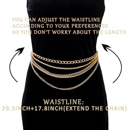 Rhinestone Sparkly Waist Chain Gold Layered Waist Chains Crystal Belly Chain Tassels Body Jewelry for Women