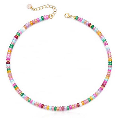 Natural Heishi Gemstone Choker Necklace for Women, Adjustable 15"+2" Beaded Layering Necklace, Coastal Beach Jewelry Gift for Her - color: Colorful Gemstone