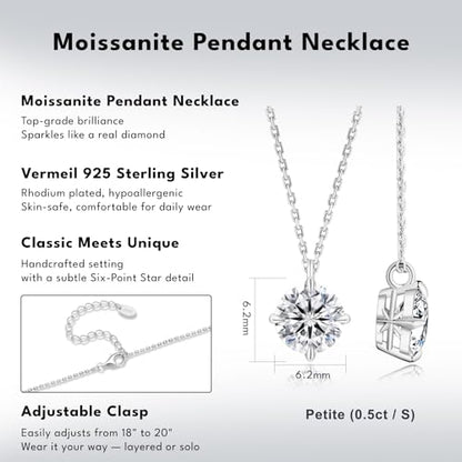 KRKC Moissanite Pendant Necklace for Women, 0.5CT/1CT/2CT/3CT/4CT Lab Created Diamond Solitaire Pendant, VVS1 Clarity D Color, Adjustable 14K White Gold Plated S925 Sterling Silver Chain, Jewelry Gift for Anniversary Valentines Christmas Day - color: Silv