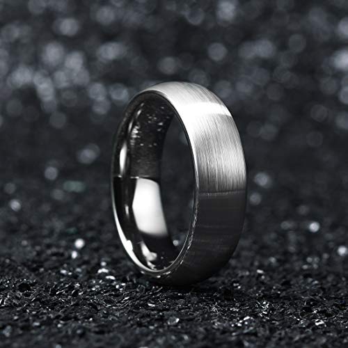 King Will Wedding Band for Men Women, 2/4/6/7/8mm Domed Matte Brushed Tungsten Carbide Rings, Solid/Dual Color Engagement Rings, Comfort Fit - color: Silver-6mm