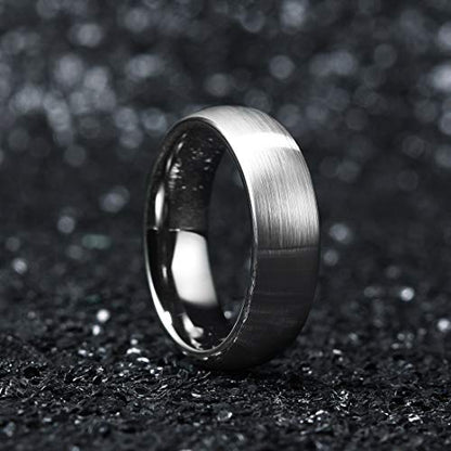 King Will Wedding Band for Men Women, 2/4/6/7/8mm Domed Matte Brushed Tungsten Carbide Rings, Solid/Dual Color Engagement Rings, Comfort Fit - color: Silver-6mm