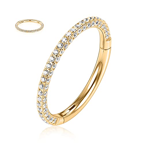GAGABODY Septum Clicker Conch Piercing Jewelry 16 Gauge Earrings Hoop 20g Ring Nose Hoops Surgical Steel Lip Rings with 3 Sides CZ Helix Rook Cartilage Earrings - color: Style11:Gold+3 Sides CZ