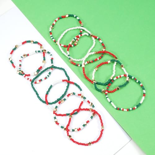 Ardorchid Halloween Bracelets for Women Pumpkin Ghost Steleton Bat Skull Beaded Stackable Stretchy Bracelet Rugby Thanksgiving Christmas Heishi Bracelets - color: Christmas Bracelets-2