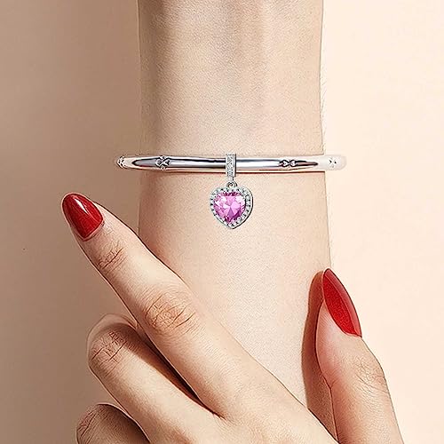 KunBead Dangle January-December Birthstone Love Heart Birthday Charms Compatible with Pandora Charm Bracelet Necklace - color: October