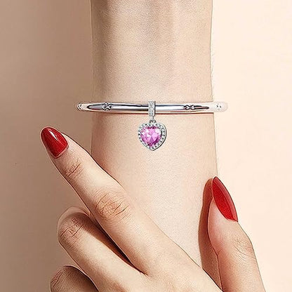 KunBead Dangle January-December Birthstone Love Heart Birthday Charms Compatible with Pandora Charm Bracelet Necklace - color: October