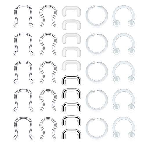 D.Bella 16G 18G 20G Horseshoe Septum Rings Surgical Steel Nose Piercing Jewelry Cartilage Helix Tragus Earring Hoop Eyebrow Lip Retainer for Women Men 6mm 8mm 10mm 12mm - color: 16G-8MM -C