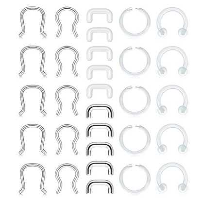 D.Bella 16G 18G 20G Horseshoe Septum Rings Surgical Steel Nose Piercing Jewelry Cartilage Helix Tragus Earring Hoop Eyebrow Lip Retainer for Women Men 6mm 8mm 10mm 12mm - color: 16G-8MM -C
