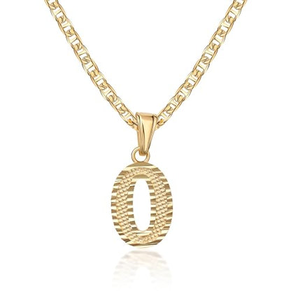 Barzel 18K Gold Plated Initial Necklace with Diamond Cut Initial, Waterproof, High Polish Finish, Made in Brazil - style: O