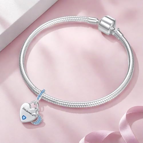 12 Months Birthstone Heart Charm Moon and Star Pendant Bead Compatible with Pandora Bracelet Women - style: December
