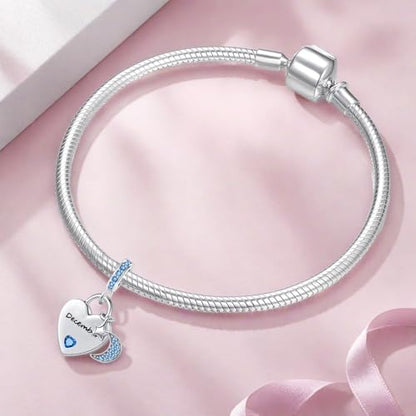 12 Months Birthstone Heart Charm Moon and Star Pendant Bead Compatible with Pandora Bracelet Women - style: December