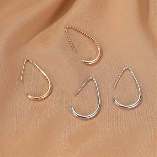 MALOYANVE Lightweight Teardrop Hoop Earrings Gold Silver Plated Large Hollow Out Oval Pull Through Statement Hoop Earrings High Polished Jewelry Gift for Women - color: Silver