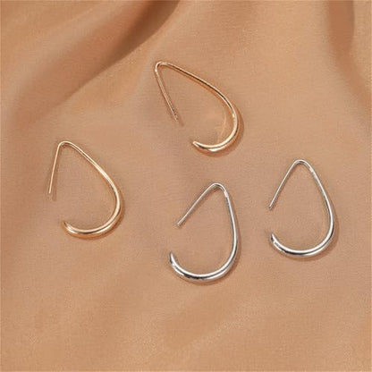 MALOYANVE Lightweight Teardrop Hoop Earrings Gold Silver Plated Large Hollow Out Oval Pull Through Statement Hoop Earrings High Polished Jewelry Gift for Women - color: Silver