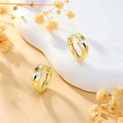 ALEXCRAFT 14K Goldplated Zirconia Hoop Earrings for Women, Hypoallergen Small Tiny Silver Sleeper Cartilage Twist Huggie Hoop Earrings With Ball Zirconia Shiny Simple Elegant Jewelry for Women - color: GoldA