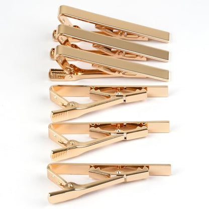 MOWPOG 6 Pcs Tie Clips for Men, Tie Bar Pins Tacks with Gift Box | Copper, Shiny & Glossy, for Father, Husband, Boyfriend, Business, Wedding, Suit Accessories, Easy to Open, Won't Fade/Scratch - color: Gold
