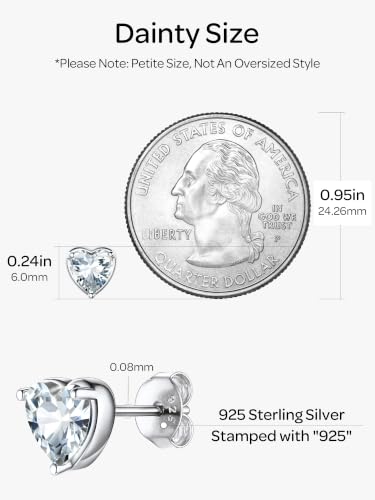ChicSilver 925 Sterling Silver Earrings Sparkling Heart/Round/Princess Cut Birthstone Earrings for Women Birthday Jewelry with Gift Box - style: B.April(Diamond)-Heart Cut