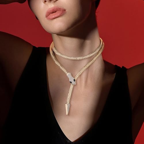 Bendable Snake Chain Necklace for Women Arm Cuff Flexible Twisty Multi-purpose DIY Bracelet and Punk Choker Trendy Medusa Snake Jewelry Gift - style: Zirconia Gold