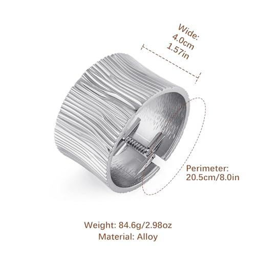 HZMAN Chunky Gold Cuff Bracelets for Women Thick Wide Bangle Bracelet Hammered Open Hinge Wrist Cuff Bracelet Jewelry Gift - color: 07.Striped 8In Silver