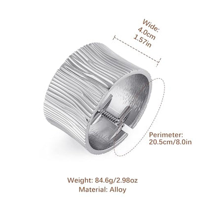 HZMAN Chunky Gold Cuff Bracelets for Women Thick Wide Bangle Bracelet Hammered Open Hinge Wrist Cuff Bracelet Jewelry Gift - color: 07.Striped 8In Silver
