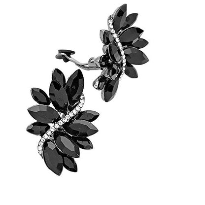 Rosemarie Collections Women's Dazzling Crystal Marquis Leaf Cluster Statement Clip On Earrings, 1.87" - style: Black Crystal Hematite Tone
