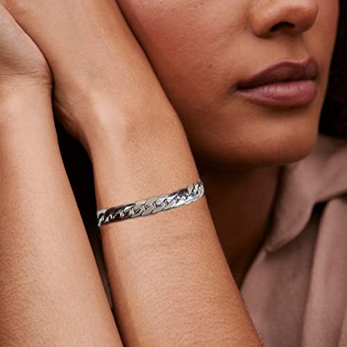 CaptainSteeL Cuban Bracelet for Men Stainless Steel Chain Link Bracelet | 8mm Width,7/7.5/8/9 Inch Length, Silver/18K Gold Plated,Men Bracelet,Waterproof Bracelet,Bithday ,Christmas gift - color: Dense Chain SteeL, size: 9in