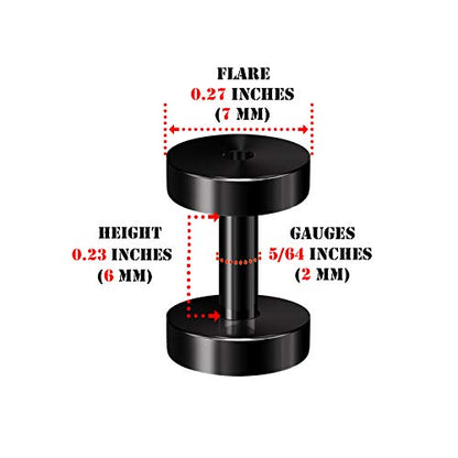 Pair of 316L Surgical Steel Black Anodized Screw-fit Piercing Jewelry Ear Stretching Lobe Plugs flesh Tunnel Earring - style: A03 2Pcs 12g (2mm)