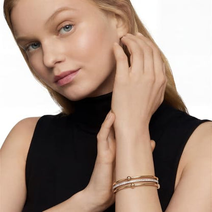 mixed metal Tri-Tone Bangles Bracelet for Women, 3/5 Pcs Stainless Steel Gold Plated Stackable Bracelet Set, Stylish Jewelry Gift - color: Gold zirconium+gold+gold, size: 70