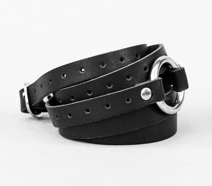 Leather multi wrap cuff bracelet with o-ring for man or woman, Handmade UA 8066