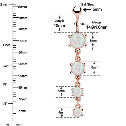 Cute Dangly Opal Belly Button Rings 14g 316L Stainless Steel Dangle Navel Rings for Women Belly Button Piercing Dangling Navel Bar - color: Rose Gold-Opal