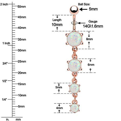 Cute Dangly Opal Belly Button Rings 14g 316L Stainless Steel Dangle Navel Rings for Women Belly Button Piercing Dangling Navel Bar - color: Rose Gold-Opal