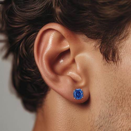 Zircon Flat Back Screw Hypoallergenic Surgical Steel Stud Earrings - color: Gem Blue, size: 2ct - 8mm
