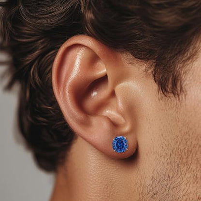 Zircon Flat Back Screw Hypoallergenic Surgical Steel Stud Earrings - color: Gem Blue, size: 2ct - 8mm