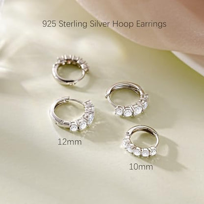 JINEAR 2 Pairs Gold Hoop Earrings for Women Dainty Huggie Earrings Set | 14K Gold Plated Cubic Zirconia Hypoallergenic Lightweight Waterproof Cartilage Hoop Earrings Trendy Jewelry Gift - color: silver